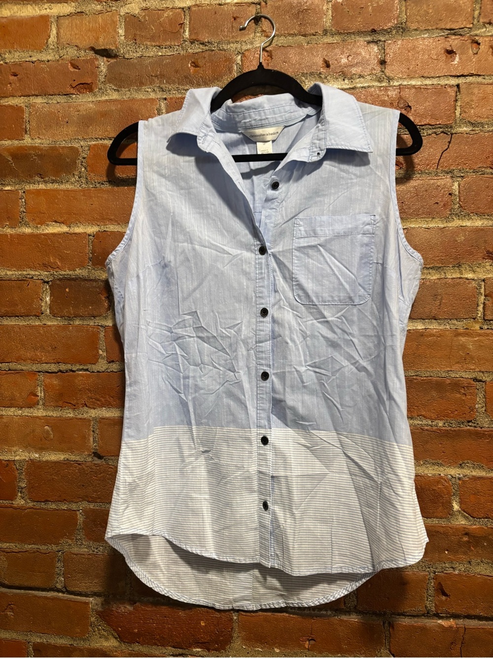 Christopher & Banks Light Blue Sleeveless Button-Up Top